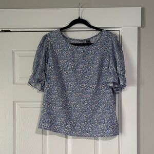 SHEIN Blue Floral Puff Sleeve Blouse